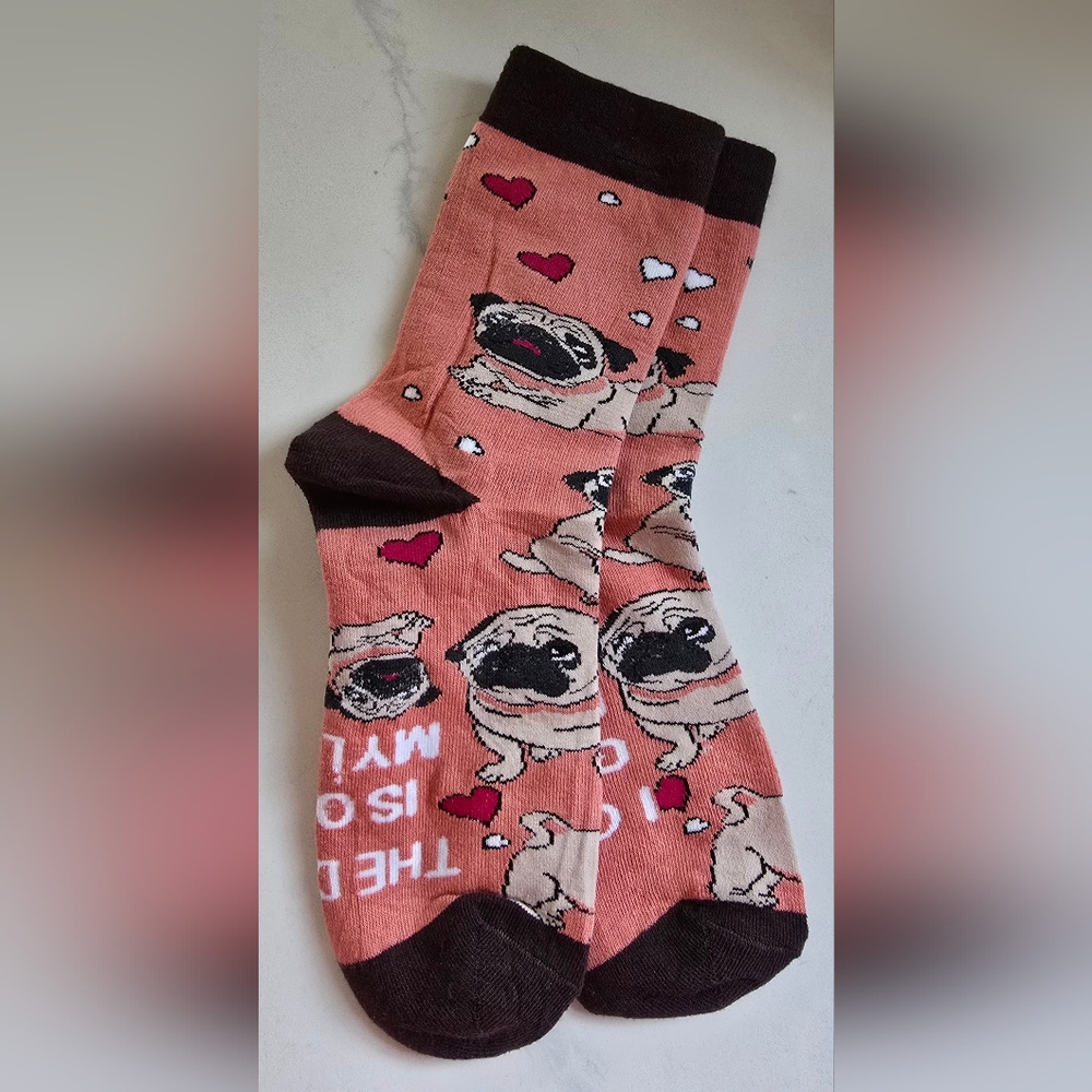 Women's Unisex Pug I Can't Get Up The Dog Is In My Lap Socks New Without Tag